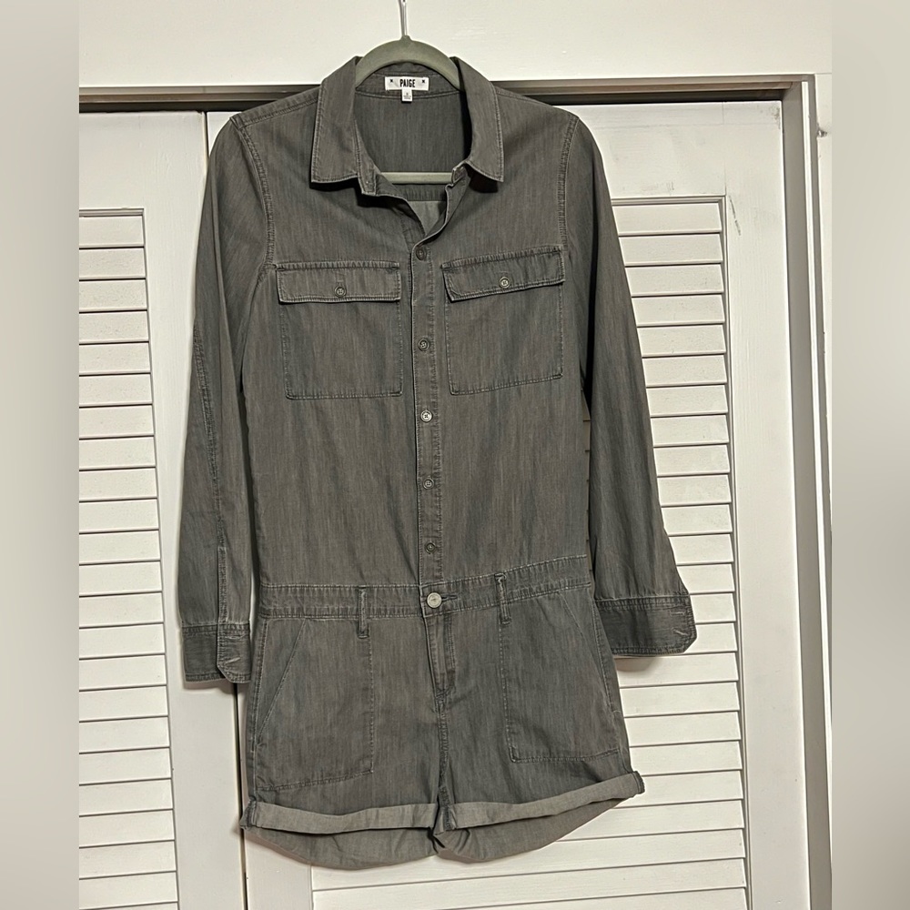 PAIGE Denim gray long sleeve romper